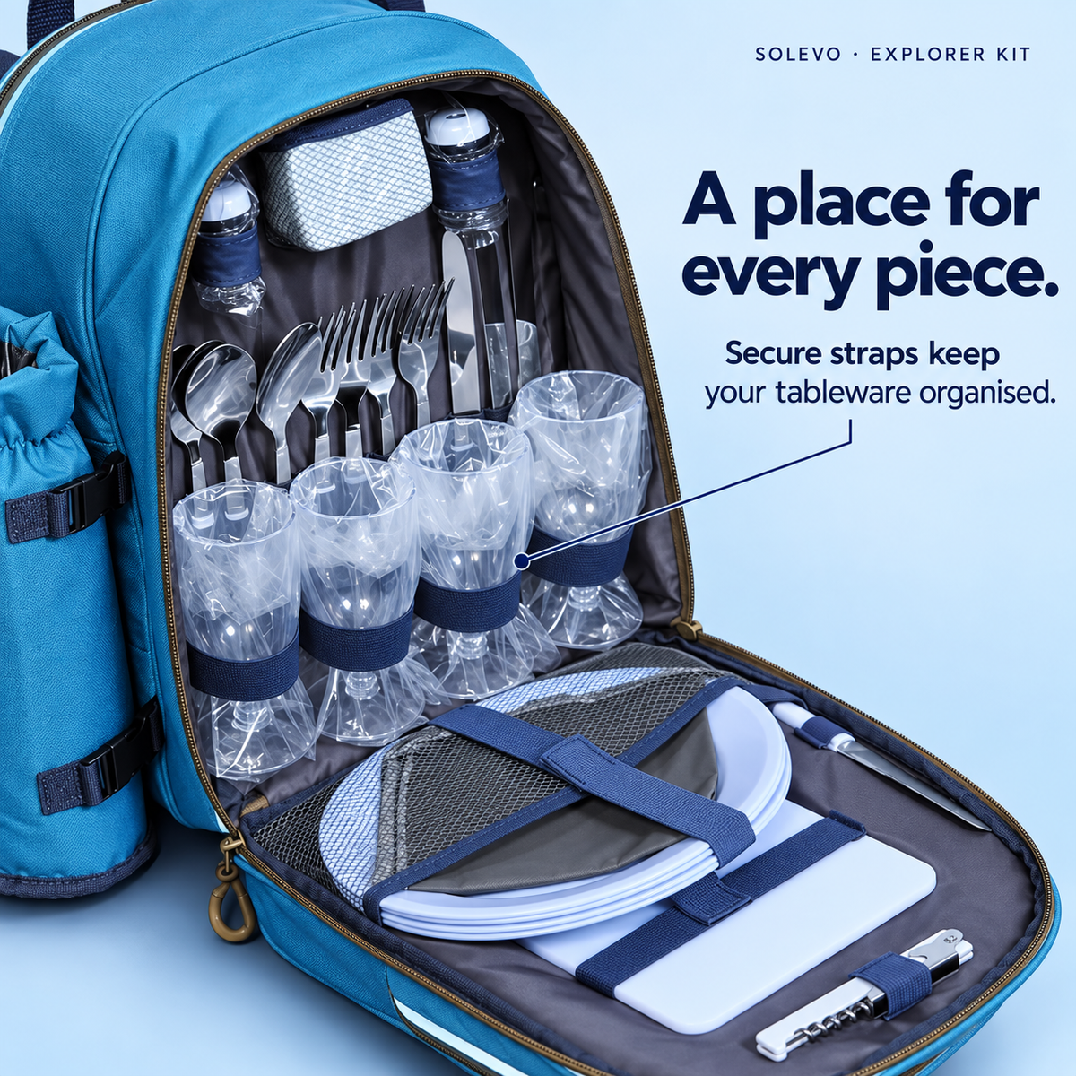 Picnic & Camping Backpack Explorer Kit - Sky Blue
