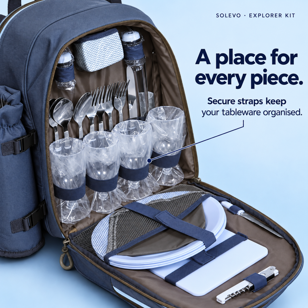 Picnic & Camping Backpack Explorer Kit - Tempest Grey